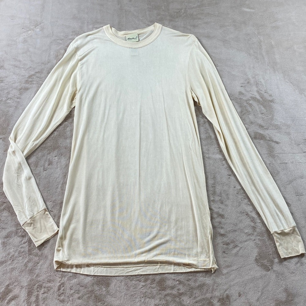 Eddie Bauer Silk Knit Base Layer Crew Women Small Petite Cream Thermal **READ**